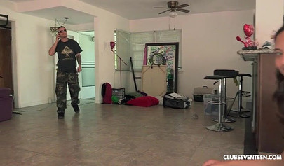 Cute brunette teen choked with a big hard cock before taking it deep in her pussy