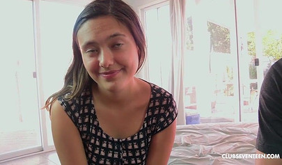 Cute brunette teen choked with a big hard cock before taking it deep in her pussy