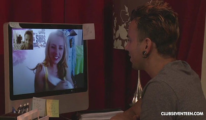 Petite blonde teen swallows a big hard cock before having her pussy pounded deep