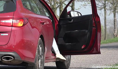 Teen hitchhiker with braces and a great ass gets pounded balls deep in the nature