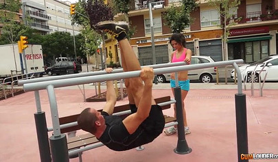 Athletic black-haired teen seduced into swallowing a huge cock and getting pounded