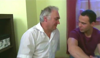 Seductive teen facefucked and penetrated hard by two older men in a threesome