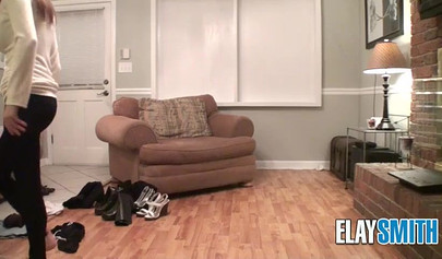 Teen tries on clothes on her slender body with her big boobies and she loves it