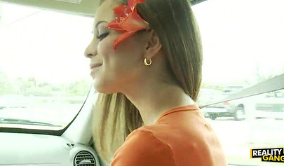 Hot teen whore Riley Reid gets picked up and fucked on a big nice black couch