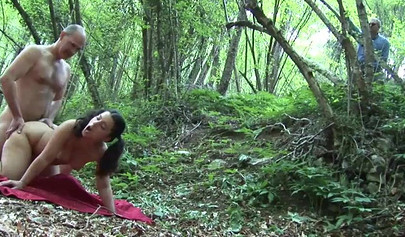 Young teen slammed in the woods by her old trainer and she loves the feeling
