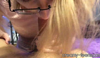 Redhead teen gives a blowjob and rides a dick until she receives some nice cum