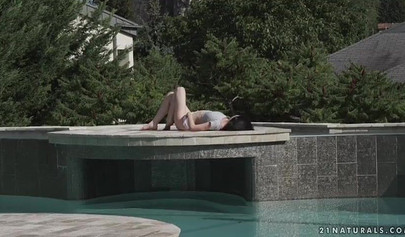 Hungarian teen whore gets fucked in her cute cunt by the pool and loves it