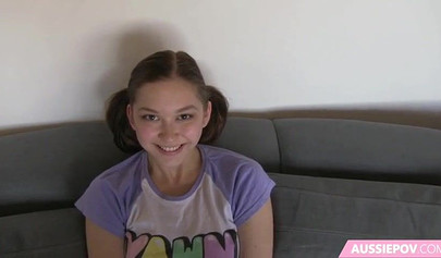 Hot cute and small teen takes up a huge dick and sucks it before putting it in