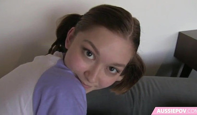 Hot cute and small teen takes up a huge dick and sucks it before putting it in