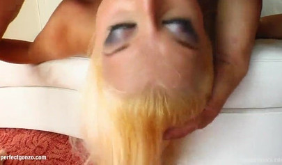 Hot teenage girl sucks two big dicks and then gets nicely double penetrated