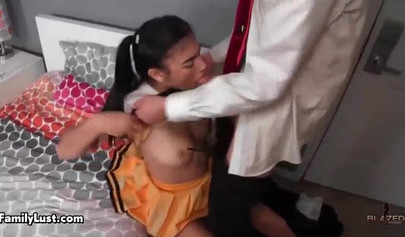 Latina teen with pigtails gets fucked by a huge dick and she loves the feeling