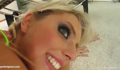 Stella Rought teen whore gets fucked by two huge buffed dudes and she loves it