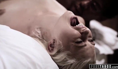 Blind teen blonde tricked by a fake doctor into getting her cunt creamed up