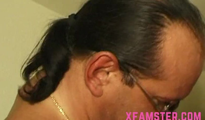 Slim brunette stepdaughter takes her huge stepdad's dick in her tiny mouth