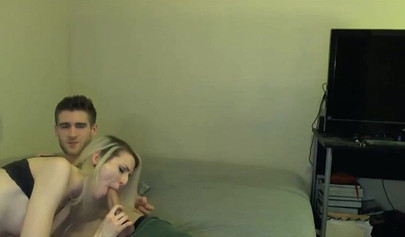 Skinny teen bitch chokes on a cock before getting fucked and getting a facial