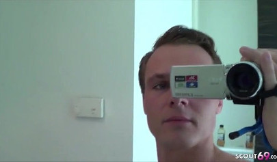 Skinny slave teenage slut licks her master's ass and sucks his dick for cum