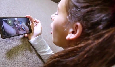 Beautiful teenage schoolgirl sucks her daddy's dick and gets fucked on the couch