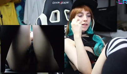 Hot teenage slut playing League of Legends while fingering her tight little cunt