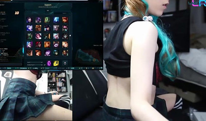 Hot teenage slut playing League of Legends while fingering her tight little cunt