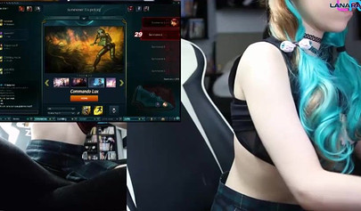 Hot teenage slut playing League of Legends while fingering her tight little cunt