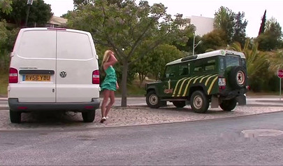 Teen girl Suzanna masturbates in public and stretches her pussy with a dildo