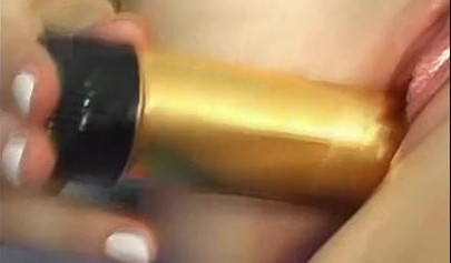 Beautiful teenage girl with a great fit body masturbates with a yellow dildo