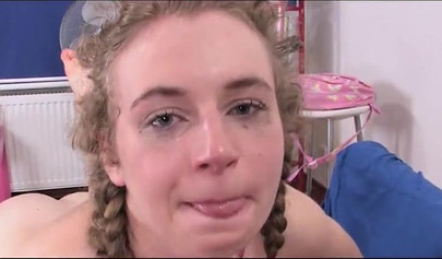 Blonde teen gets fucked in the throat and in the ass after that with a facial