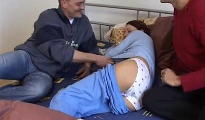 Teenage bitch in group sex video gets fucked in the ass real hard and loves it