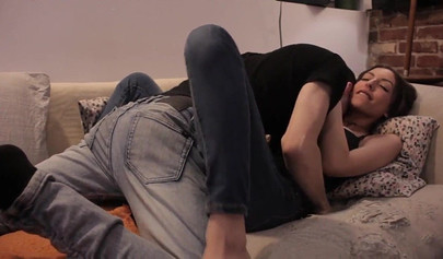 Brunette teen sucks a giant dick and gets fucked in the pussy with cum on face