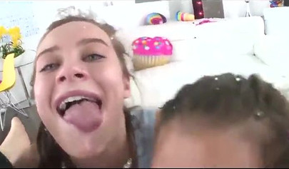 Three teen bitches share a huge dick and deepthroat it like magnificent pros