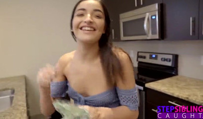 Brother rips his teenage sisters yoga pants and fucks her pussy on the spot