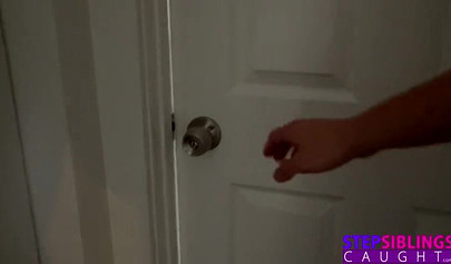 Stepsister catches her brother fucking her teen friend and join them both in it