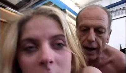 Old working man grandpa fucks a sexy blonde teen chick as a payment after work