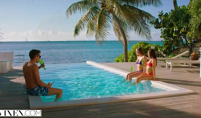 College teenage babe has sex with an older couple while they are on vacation