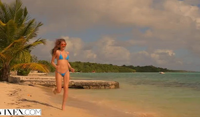 College teenage babe has sex with an older couple while they are on vacation