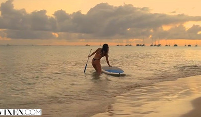 College teenage babe has sex with an older couple while they are on vacation