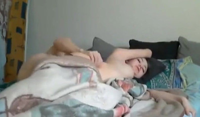 Innocent small cute teen babe sharing bed with her roommate makes love to him