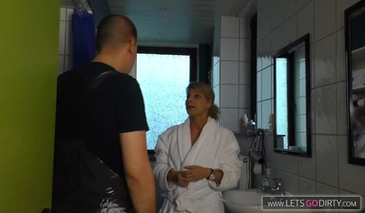 Hot blonde teen fucked by her stepdaddy in their bathroom in secret and it's hot