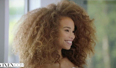 Beautiful black teen girl with an afro fucks her roommate and totally loves it