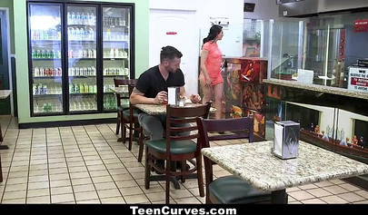 Unbelievably lucky guy fucks a hot slutty waitress teen in her working bathroom