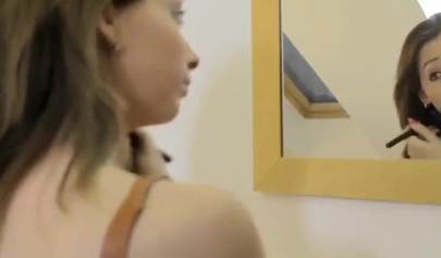 Hot teen with unbelievably large natural tits seduces her shy guy roommate