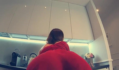 Hot and beautiful teenage girl gets taken doggystyle over the kitchen counter