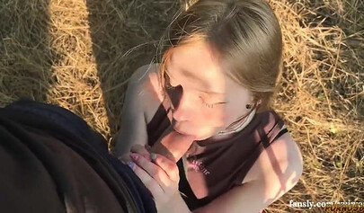 A lost hiker trades a blowjob for directions out of the woods.