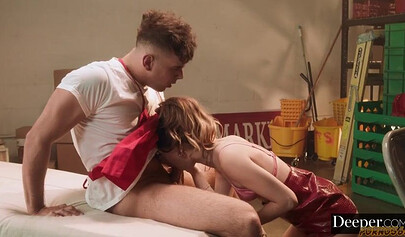 Poshlaya Molly finds a janitor’s cock is better than vegetables.