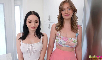 Stepsisters break the sink to seduce their stepbrother into a threesome.
