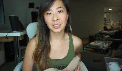 Hot Asian teenage cam girl has fun trying out bras just for you and you only