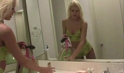 Teenage blonde babe Bella has a hot round of masturbation fun by herself only