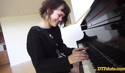 Adorable brunette teenie Yhivi gives a sloppy blowjob and has her ass hammered