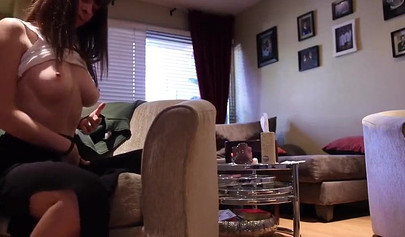 Athletic brunette nubile gives a long and steamy blowjob to a big black schlong