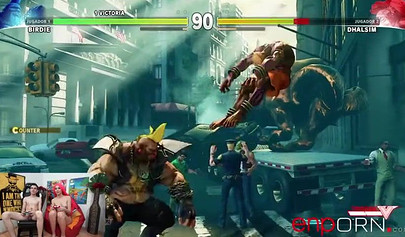 Cute teenie with long pink hair rides a big hard cock after playing video games